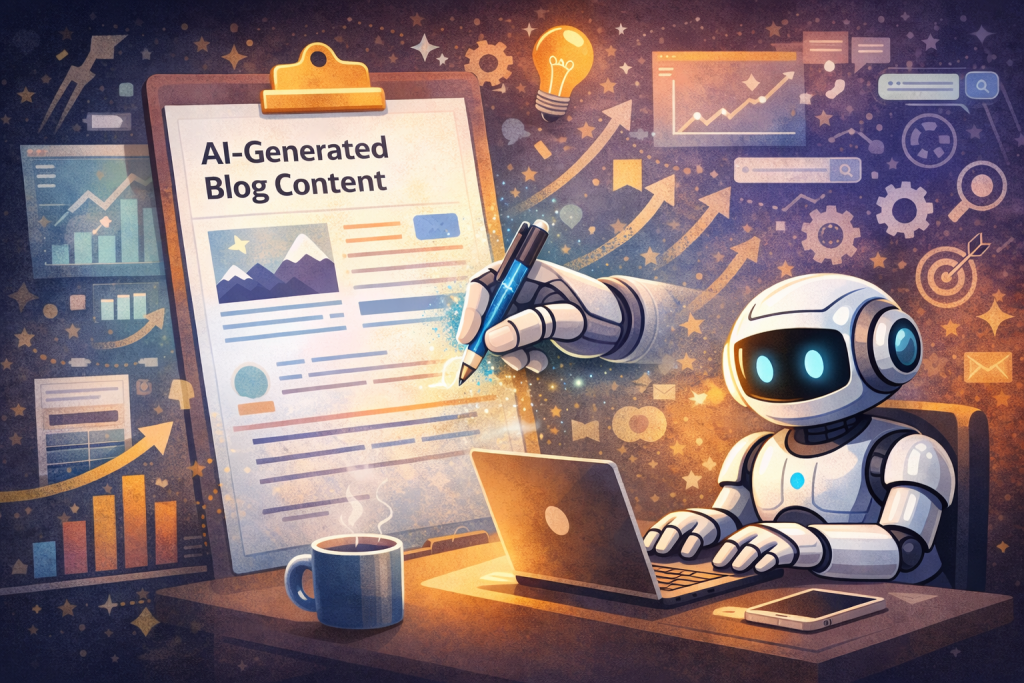 ai generating blog content automatically in wordpress with seo optimization and analytics dashboard Plixora Tech