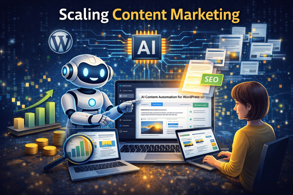 WordPress AI blog generator scaling content marketing with automated SEO blog posts and traffic growth